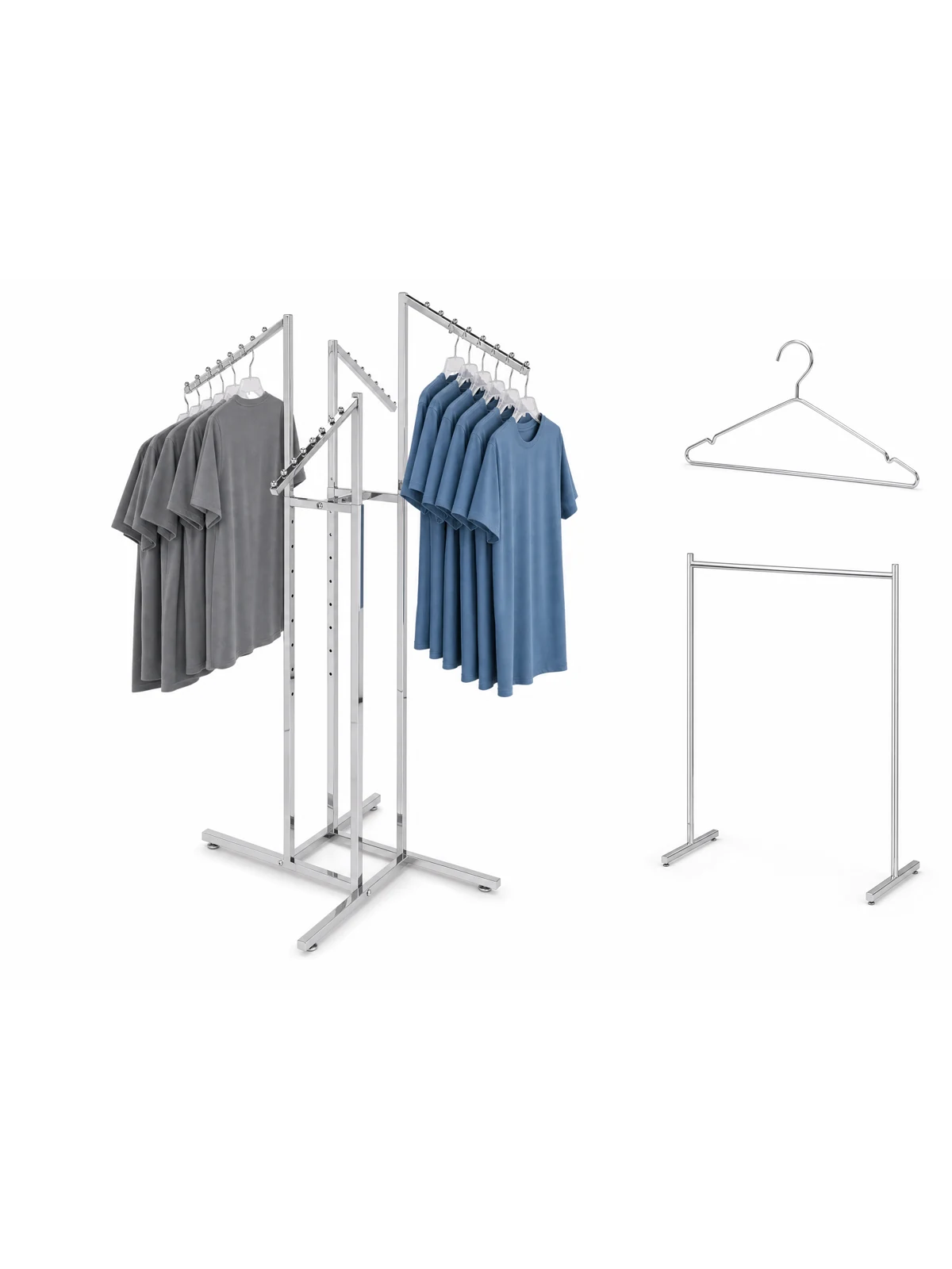 Racks de exhibición con ropa colgada